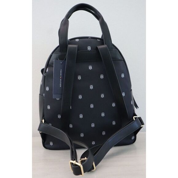 Tommy Hilfiger 69J8441 001 Unisex Black Monogram Nylon Backpack w/Pouch - Picture 4 of 15